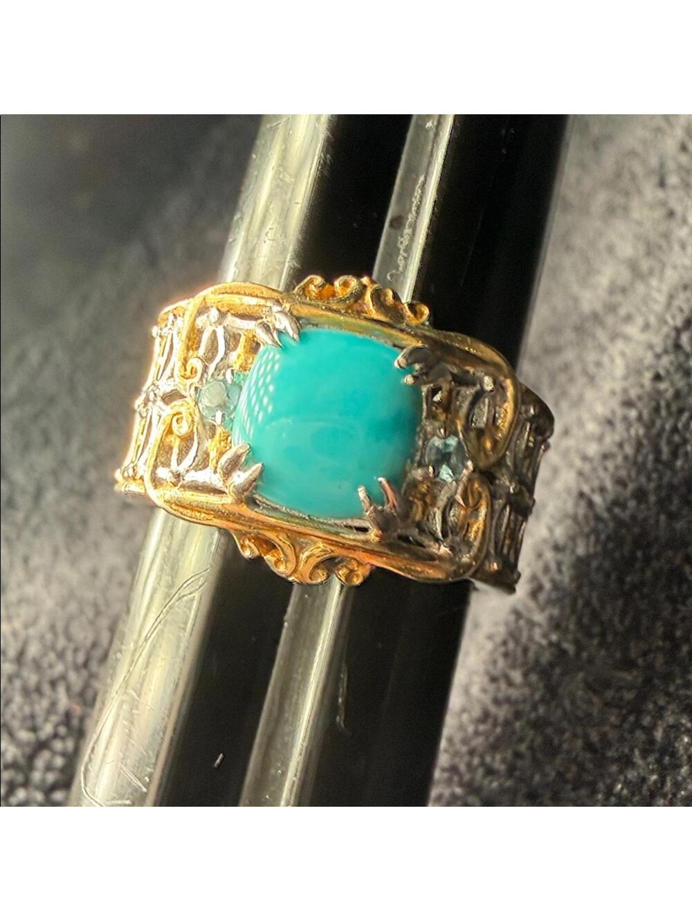 Sterling Silver and Gold tone and Turquoise Ring